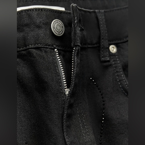 Zara Womens Straight Leg Mid Rise Rhinestone Black Jeans Size US 2/ EU 34 NWT - Picture 4 of 13